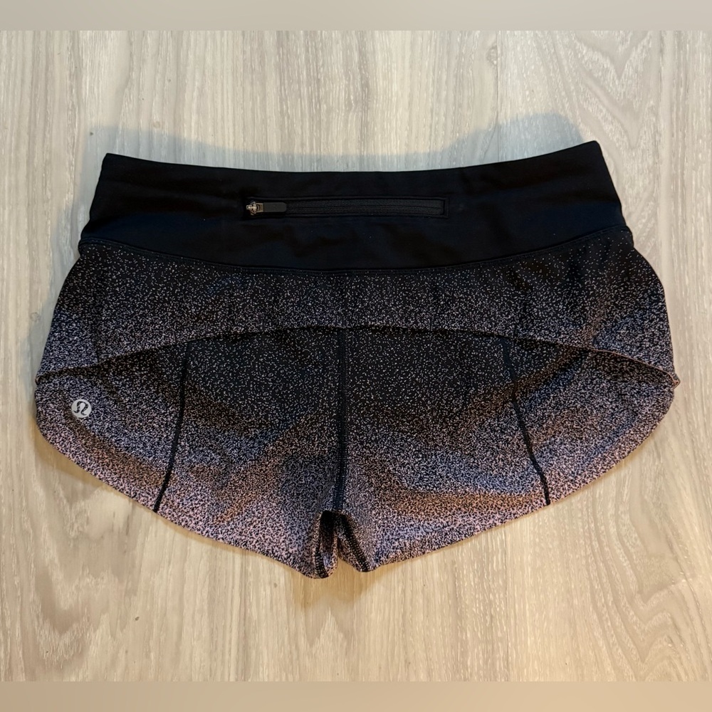 Lululemon Speed Up Short 2.5” Ombre Speckle Stop Print Vintage Pink Black Size 4 - Picture 6 of 8
